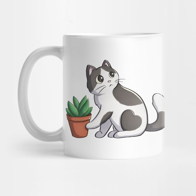 Cat Pushing Down Plant by Meowrye